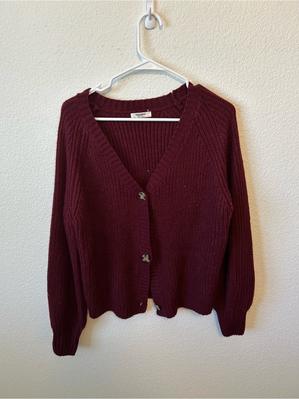 zeagoo Women's Ribbed V-Neck Button Cardigan - Burgundy